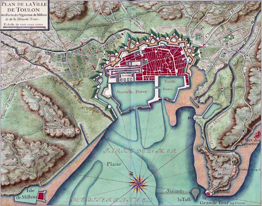 Le port de Toulon et son arsenal, d'après les projets de rénovation de Vauban et du chevalier de Clerville, ingénieur des fortifications en 1700